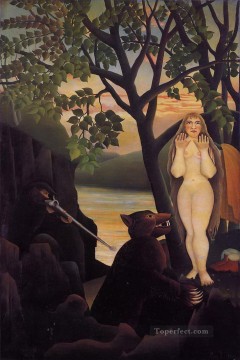 アンリ・ルソー Painting - ヌードとクマ 1901年 アンリ・ルソー ポスト印象派 素朴原始主義